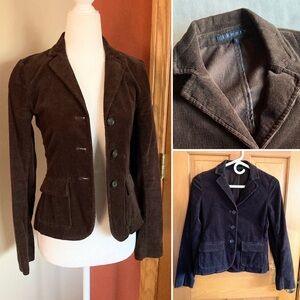 Theory Women's Brown Corduroy Button-Up Cotton Blazer Jacket Size 0